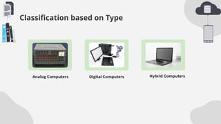 Classification based on Type
Digital
computer
Analog
computer
Hybrid
computer
 