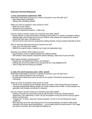 Interview Notes - C Studio 2025 - Character | PDF