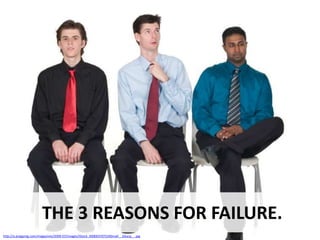 THE 3 REASONS FOR FAILURE.
http://a.pragprog.com/magazines/2009-07/images/iStock_000003707234Small__3ducyj__.jpg
 