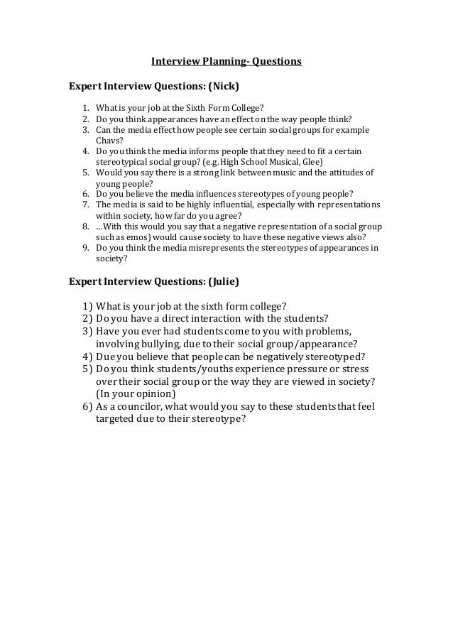 Interview planning questions Interview planning questions