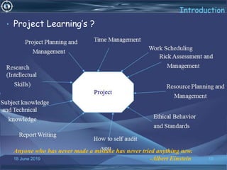 18 June 2019 10
Introduction
• Project Learning’s ?
Anyone who has never made a mistake has never tried anything new.
-Albert Einstein
 