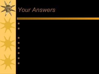 Your Answers
Listen carefully, seek clarification
Illustrate answers with real examples and
evidence
Be positive – constructive criticism
Keep answers specific and succinct
Take time to respond
Be alert to interviewer’s body language
Speak clearly, smile and show enthusiasm
Know what you want to say, and find the
opportunity
 
