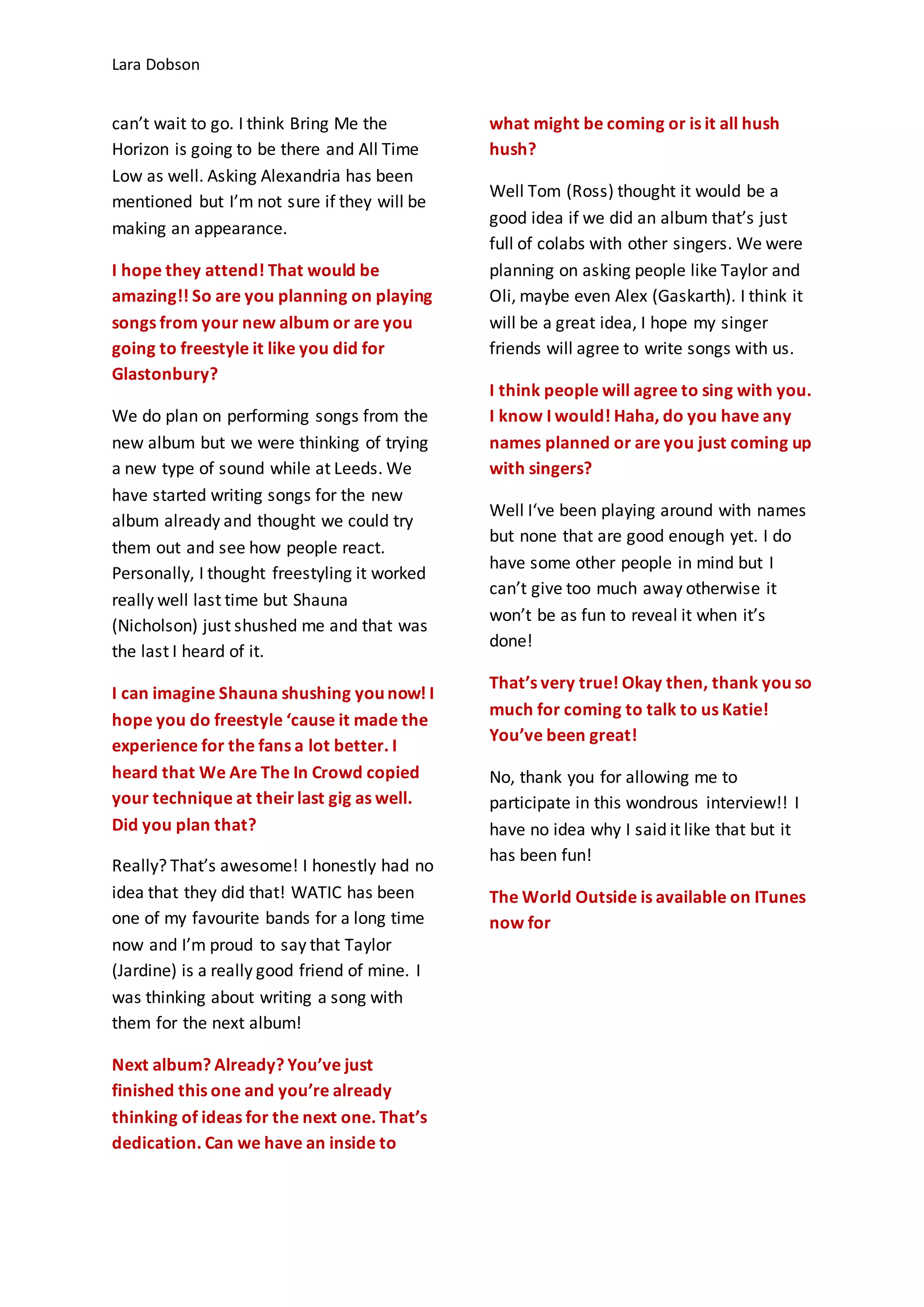 Interview Transcript for magazine | DOCX