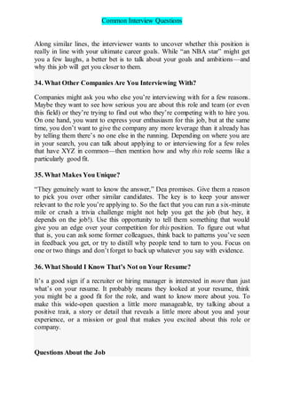 Common Interview Questions and possible answer hints | DOCX