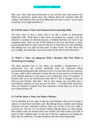 Common Interview Questions and possible answer hints | DOCX