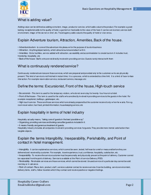 Interview Questions Hotel Management