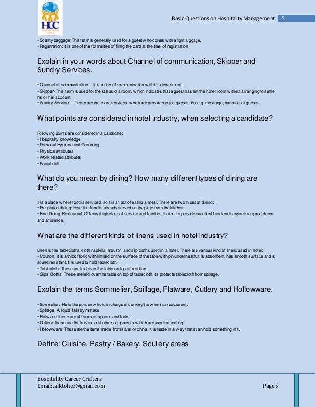 Interview Questions Hotel Management