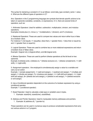 Interview Questions For C Language | PDF