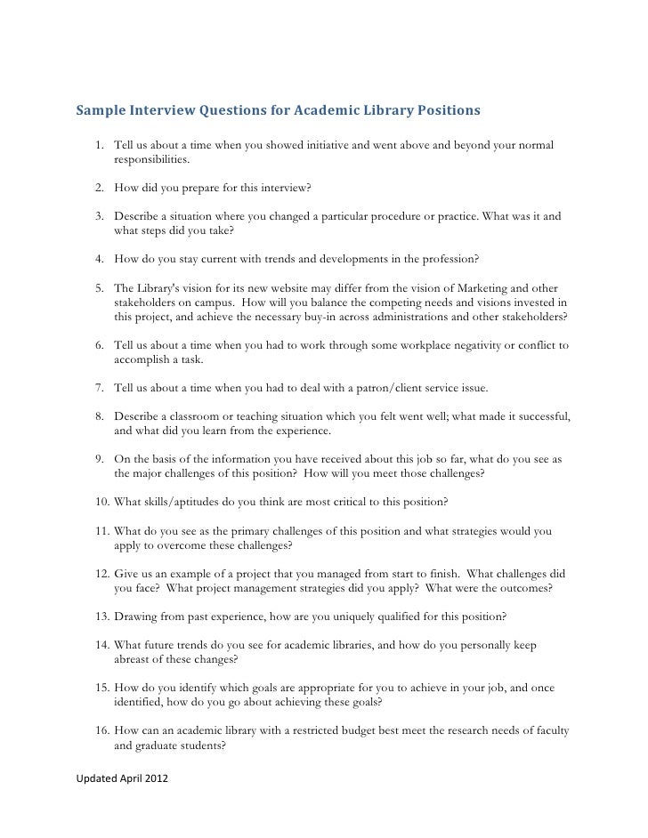 Interview questions reference liaison academic