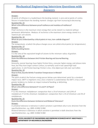 Interview questions with answers on mechanical design | DOCX