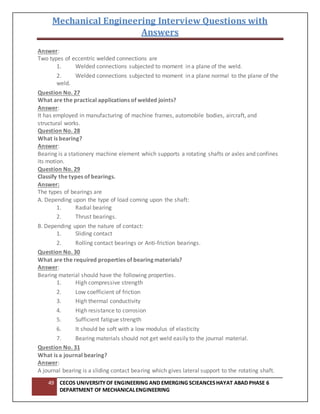 Interview questions with answers on mechanical design | DOCX