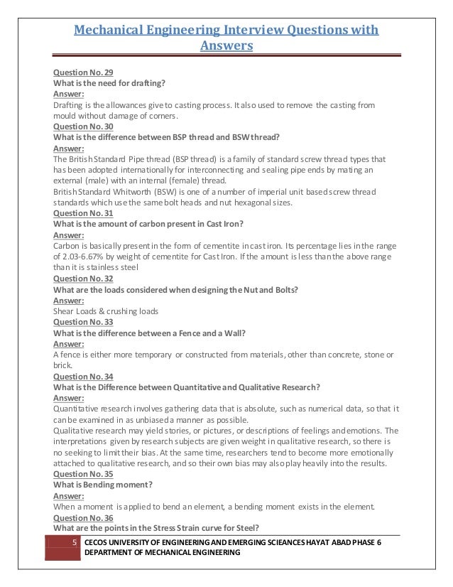 Interview questions with answers on mechanical design Interview questions with answers on mechanical design