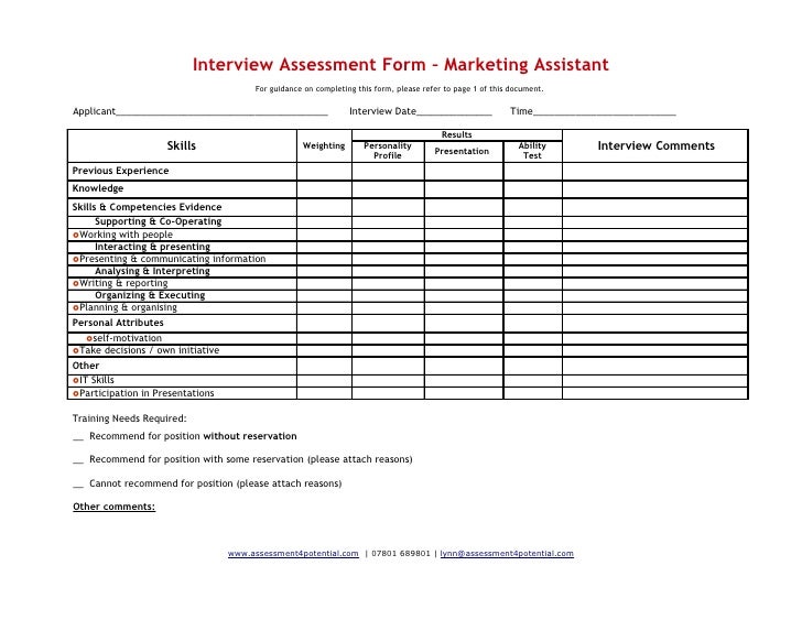 interview assessment form tirevi fontanacountryinn com applicant assessment form