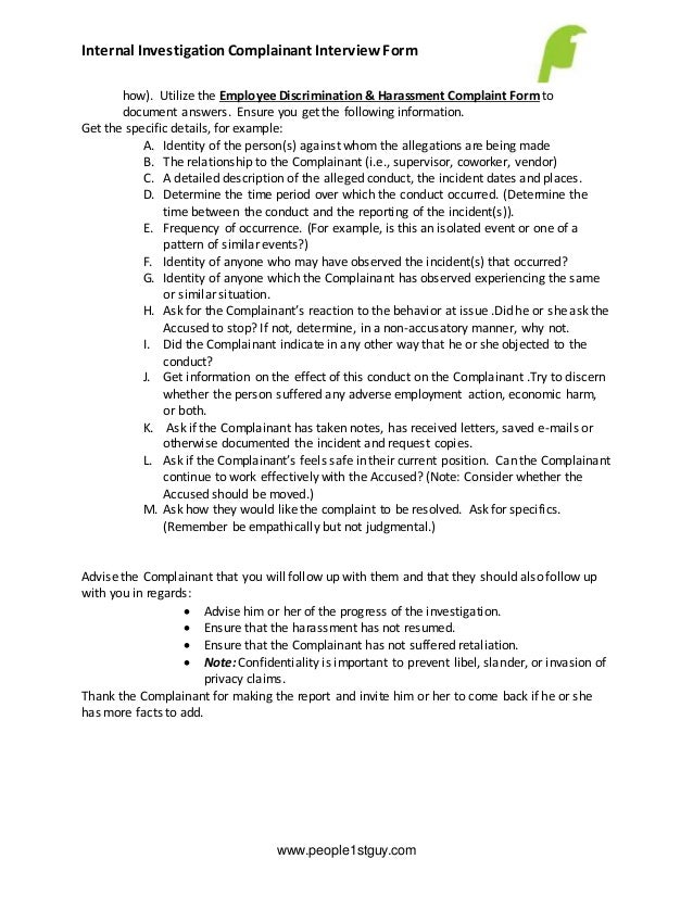 employee investigation compliant interview form and notes