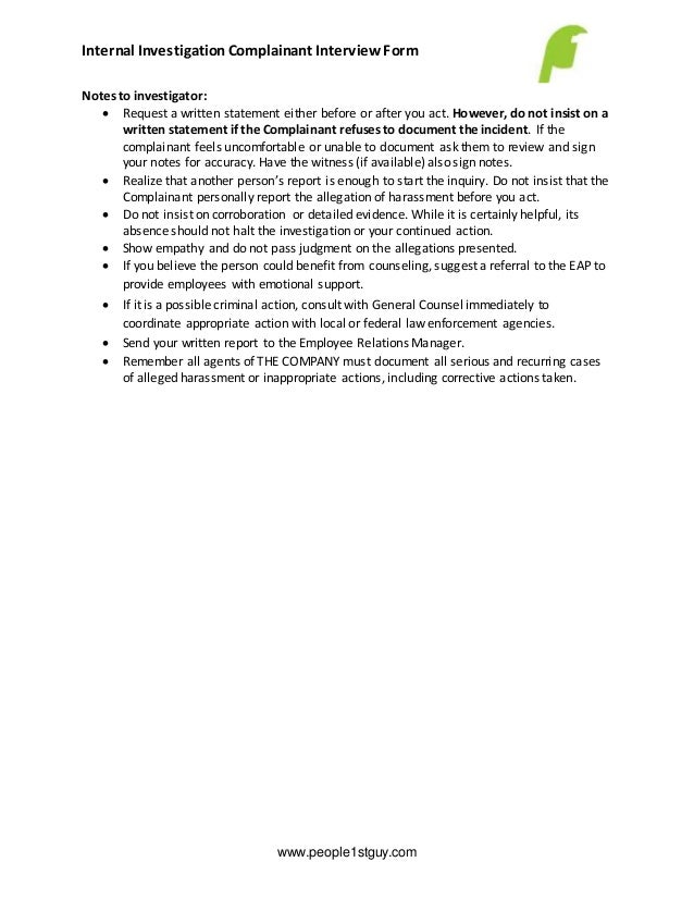 employee investigation compliant interview form and notes