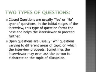 Close Type Question Example Interviews and profiles | PPTX