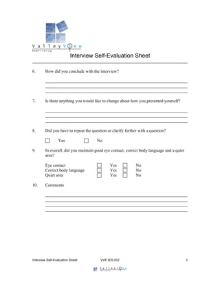 Self Interview Form Interview Self Evaluation Sheet | DOC