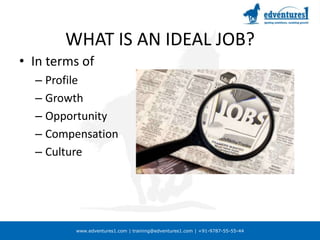 WHAT IS AN IDEAL JOB?In terms of ProfileGrowthOpportunityCompensationCulture