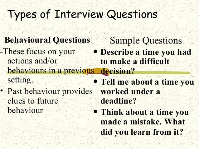 behavioural type interview questions