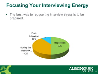 10
Focusing Your Interviewing Energy
• The best way to reduce the interview stress is to be
prepared.
 