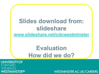 Slides download from:
slideshare
www.slideshare.net/cdcwestminster
Evaluation
How did we do?
 