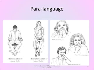 Para-language




 Interview Success and Tips for Interviews:
                                              19
              Dr A K TIWARI
 