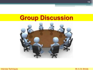 Group Discussion
19
Interview Techniques Mr. A. B. Shinde
 