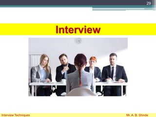 Interview
29
Interview Techniques Mr. A. B. Shinde
 