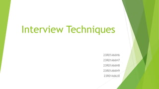 Interview Techniques
23R01A66H6
23R01A66H7
23R01A66H8
23R01A66H9
23R01A66J0
 