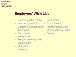 Employers’ Wish List
 