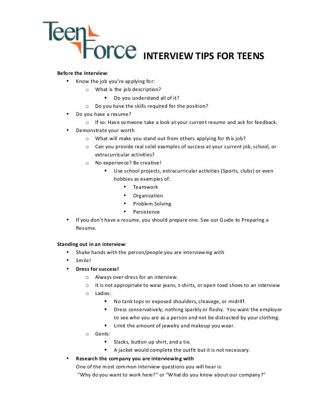 teens interview tips tips for a job interview for a teenager