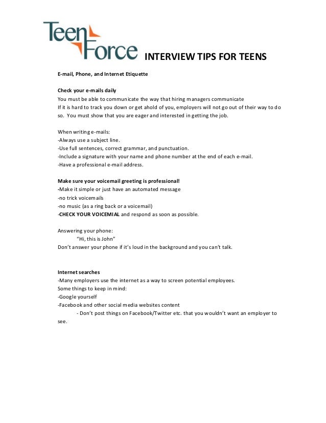 Teen Job Interview Tips Job 88