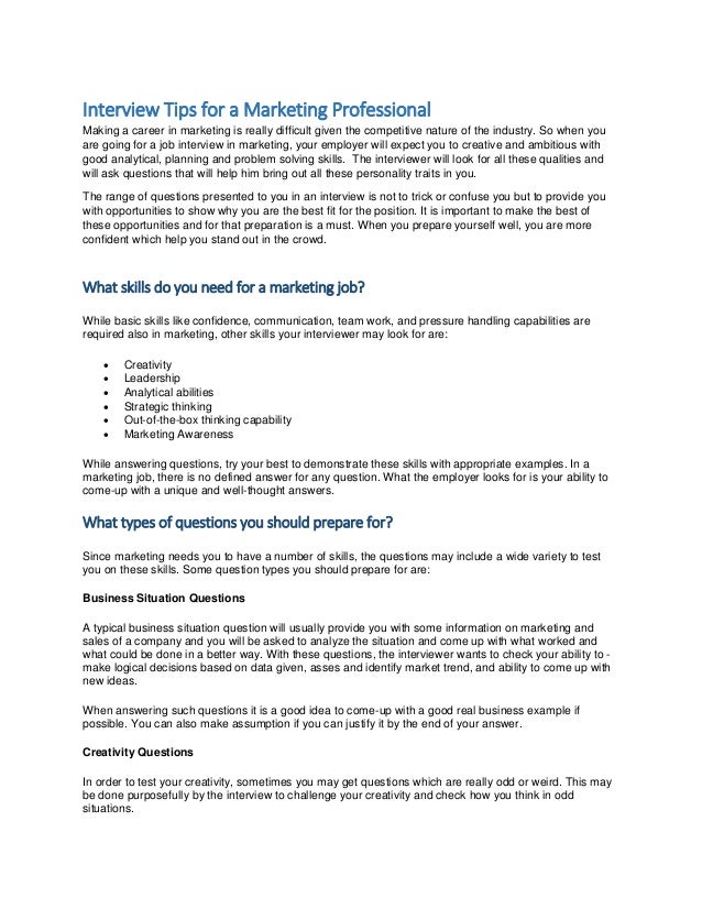 interview tips for marketing professionals interview tips marketing