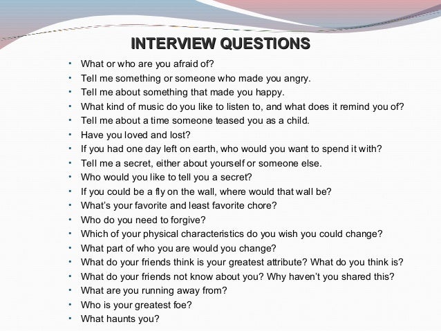 character interview questions book report