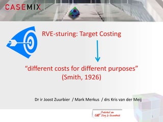 RVE-sturing: Target Costing

“different costs for different purposes”
(Smith, 1926)
Dr ir Joost Zuurbier / Mark Merkus / drs Kris van der Meij

1

 