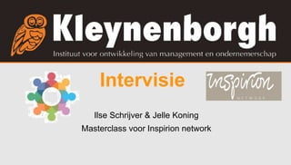 Intervisie
Ilse Schrijver & Jelle Koning
Masterclass voor Inspirion network
 