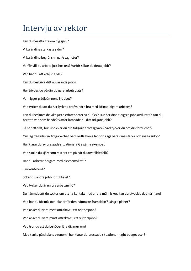 Intervjufrågor - rektor