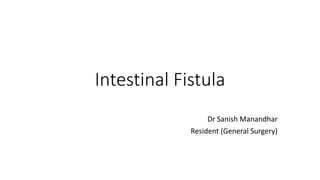 Intestinal Fistula
Dr Sanish Manandhar
Resident (General Surgery)
 