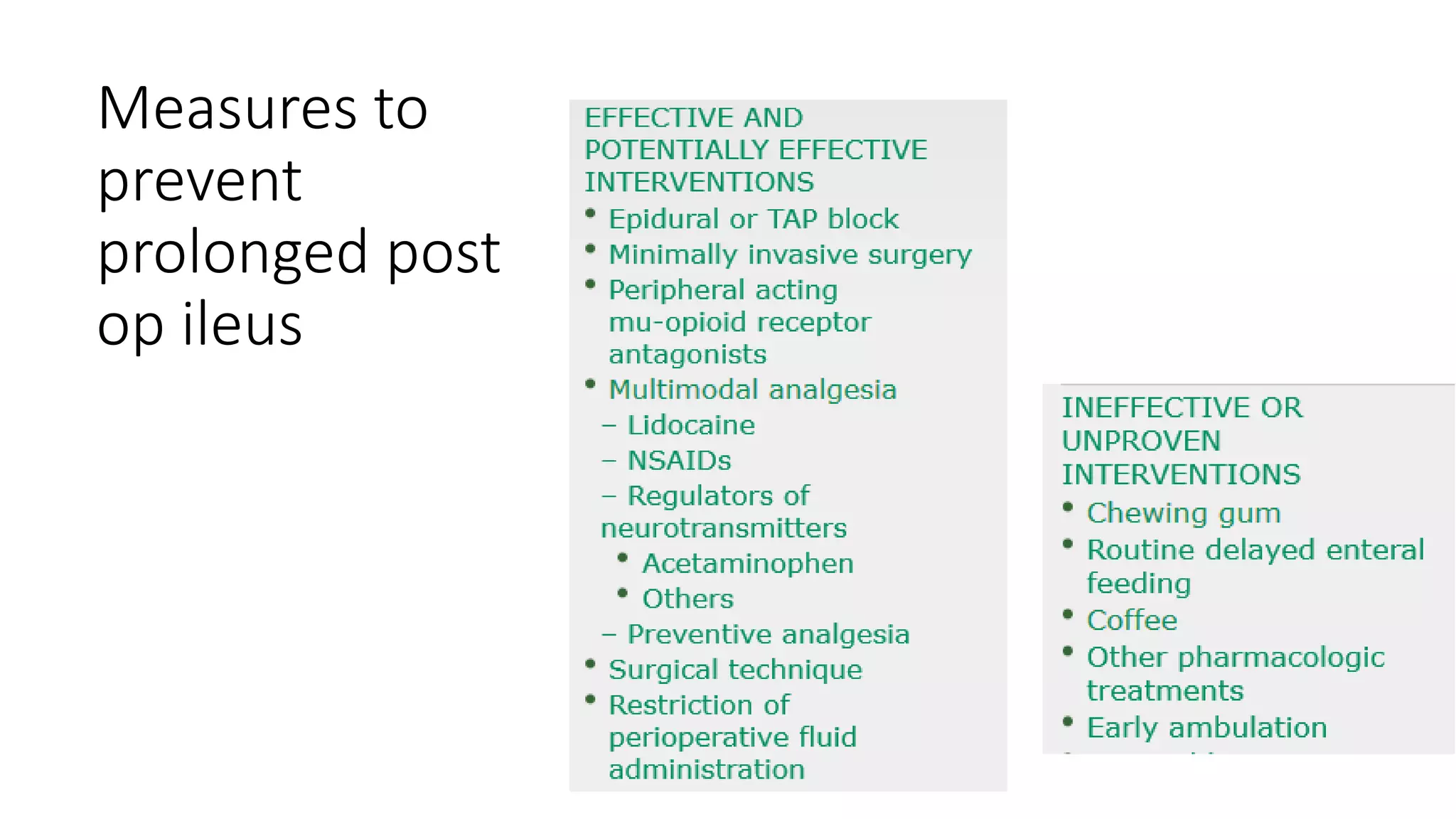 Measures to
prevent
prolonged post
op ileus
 