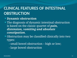 INTESTINAL OBSTRUCTION with the causation and the management | PPTX