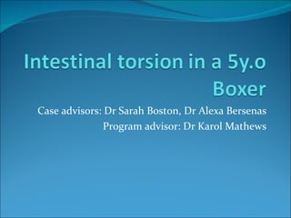 Case advisors: Dr Sarah Boston, Dr Alexa Bersenas Program advisor: Dr Karol Mathews 