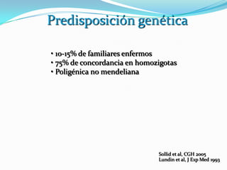 Predisposición genética 10-15% de familiares enfermos