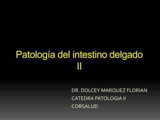 Patología del intestino delgado
               II

             DR. DOLCEY MARQUEZ FLORIAN
             CATEDRA PATOLOGIA II
             CORSALUD
 