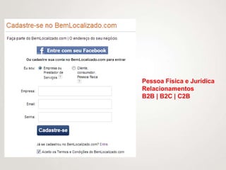 Pessoa Física e Jurídica
Relacionamentos
B2B | B2C | C2B
 