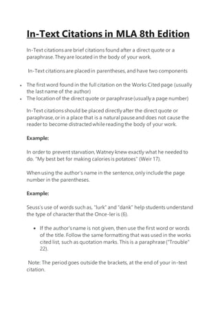 In Text Citation Mla 8
