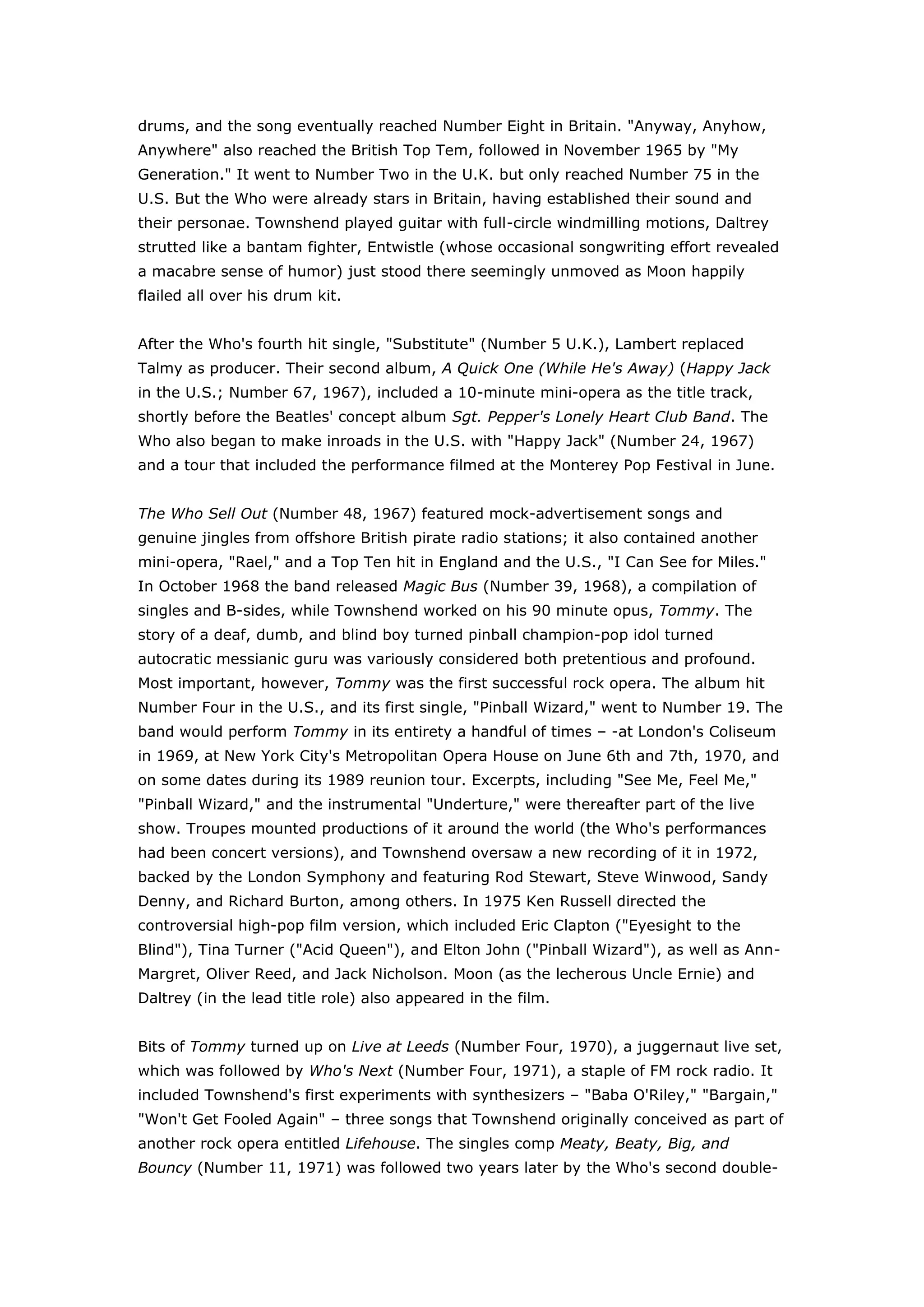 In The Annals Of Rock History The Who