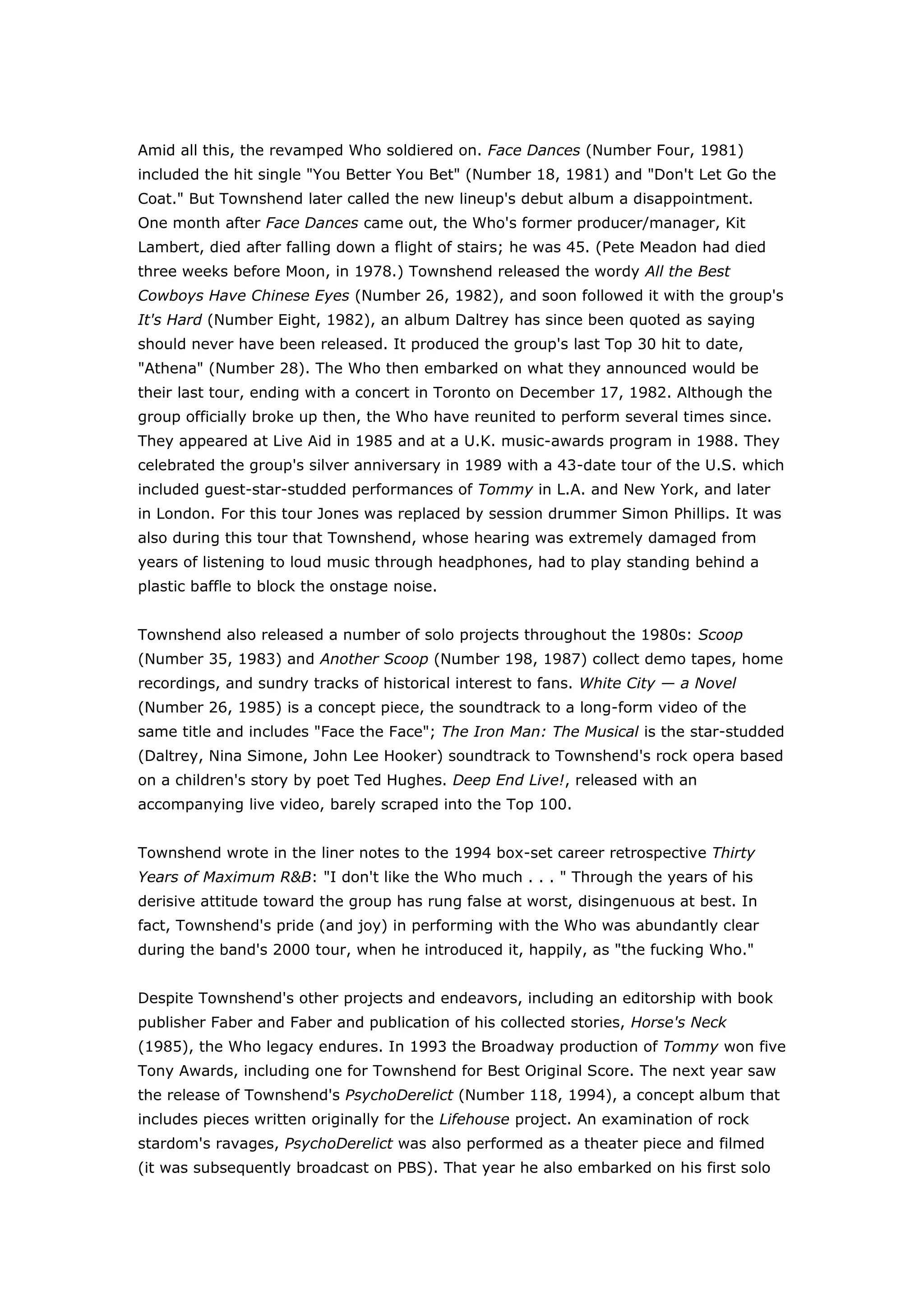 In The Annals Of Rock History The Who