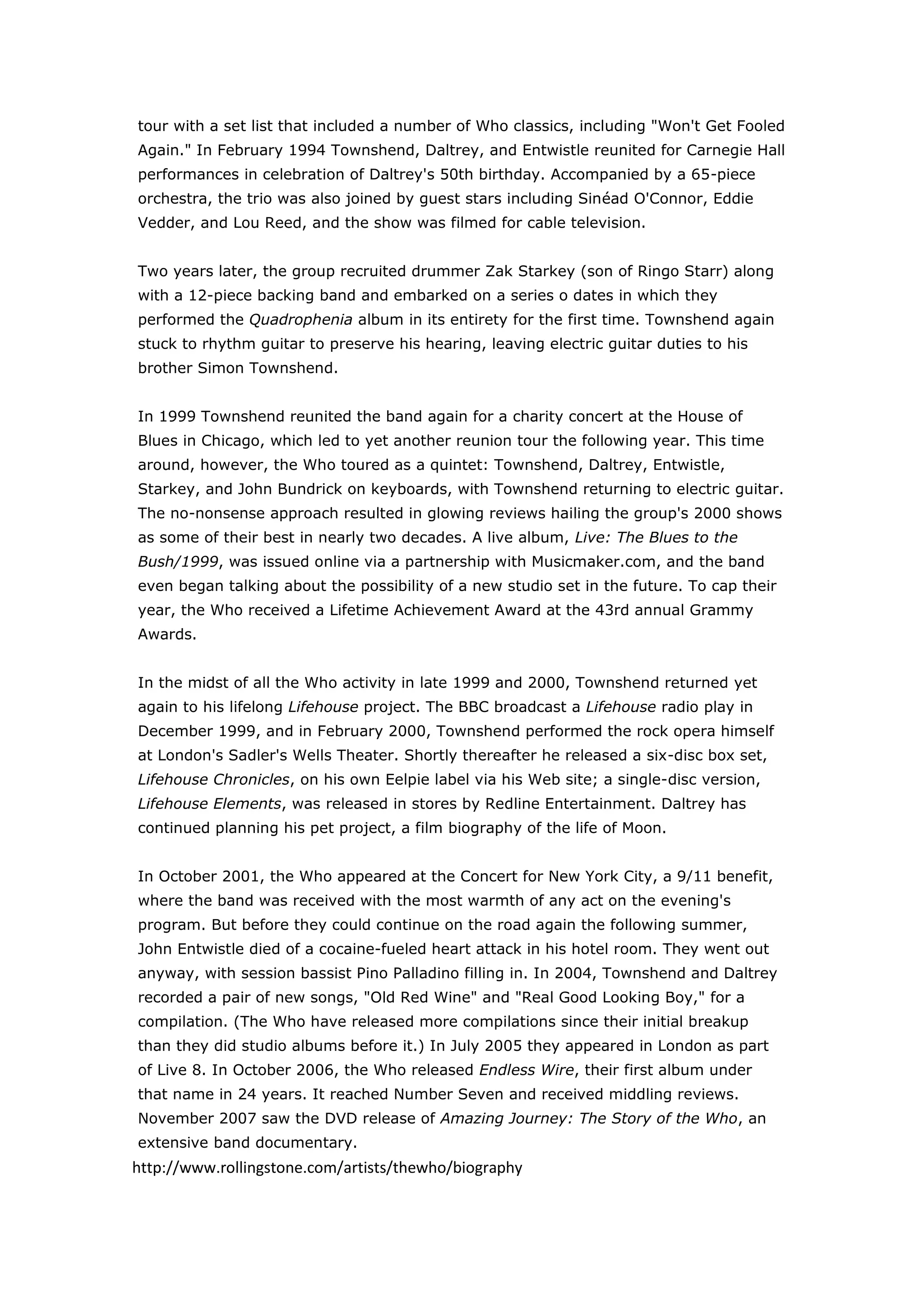 In The Annals Of Rock History The Who