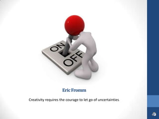Eric Fromm
Creativity requires the courage to let go of uncertainties.
 