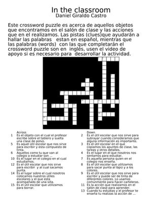 In the classroom crossword puzzle